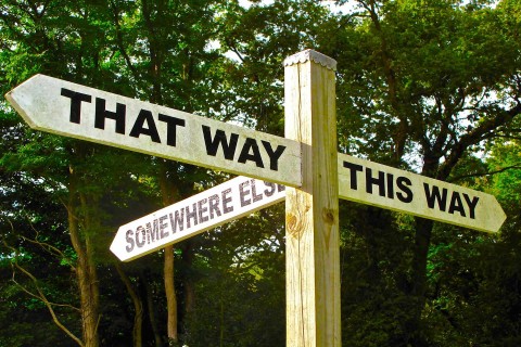 Wegweiser mit den Optionen "This Way, that way und somewhere else"