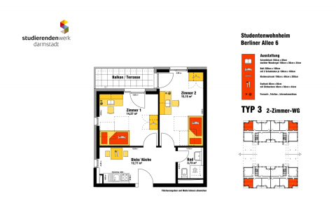Wohnheim LAB Berliner Allee. Grundriss Nr. 03